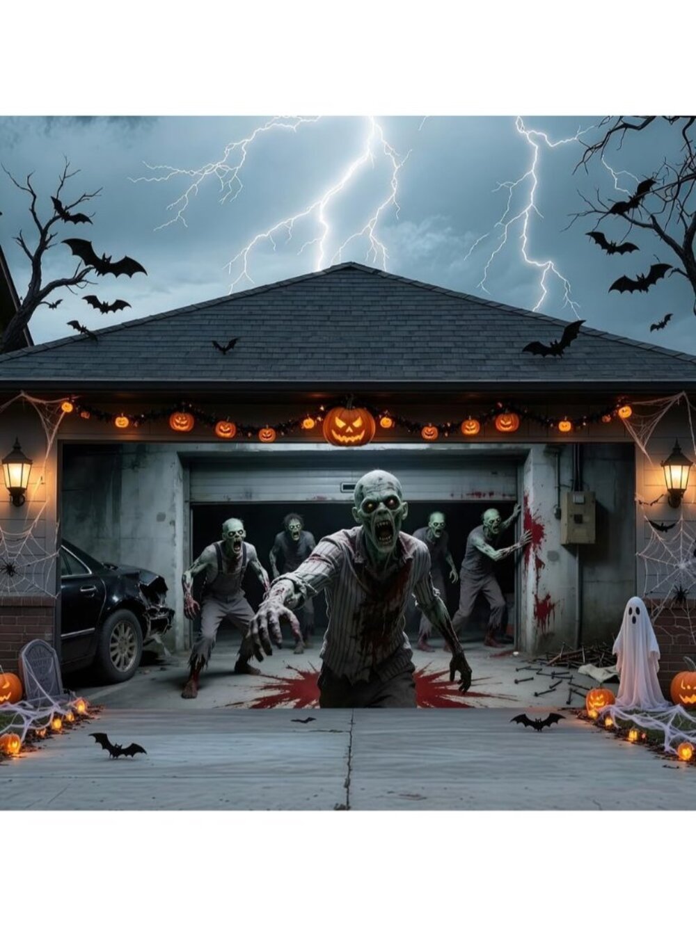 Halloween Garage Door Cover Banner 16 x 7FT Zombie Large Hanging Backdrop Banner